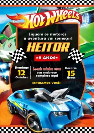 Convite de Aniversário Hotwheels para Editar