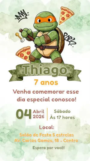 Convite de Aniversário Tartarugas Ninja Editável