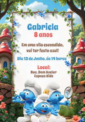 Convite de Aniversário Smurfs para Editar e Imprimir