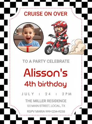 Editable Motocross Birthday Invitation with Photo Template