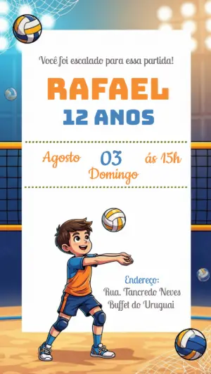 Convite de Aniversário Vôlei Masculino para Editar Online