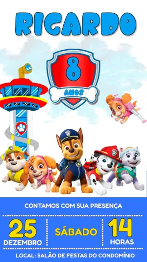 Invito di compleanno Paw Patrol – Statico – Victor designer