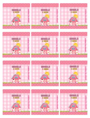 Adesivo para Bala Personalizada Fazendinha Rosa Editável para Aniversário