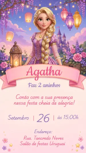 Convite Digital Editável Aniversário Rapunzel Enrolados