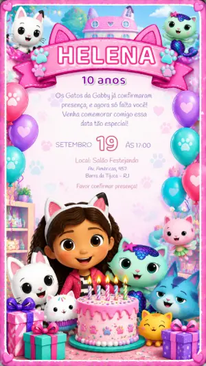 Convite de Aniversário A Casa da Gabby para Editar Online