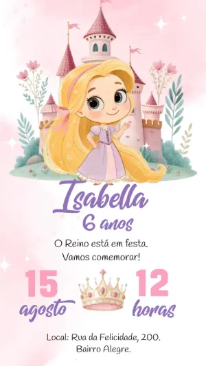 Convite Animado Aniversário Rapunzel para Editar Online