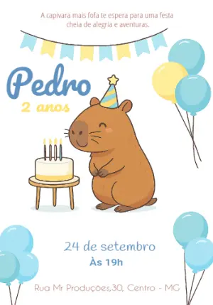 Convite de Aniversário Capivara Fofa para Editar Online