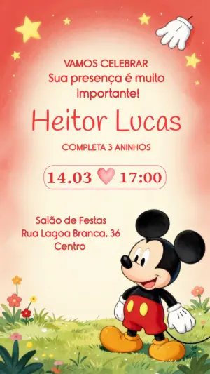 Convite de Aniversário Mickey Clássico para Editar
