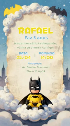 Convite de Aniversário Batman Fofo para Editar e Enviar