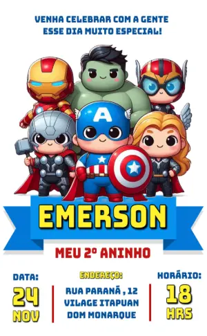 Convite de Aniversário Super-Heróis Fofos para Editar Online