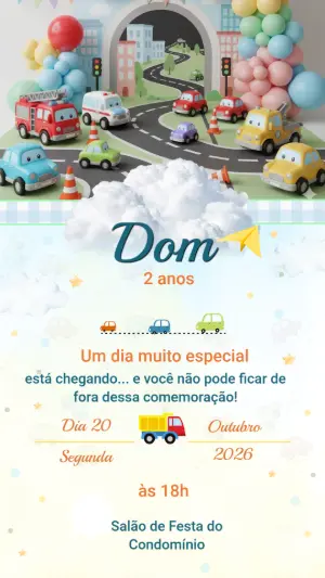 Convite Editável Aniversário Infantil Tema Carrinhos Coloridos