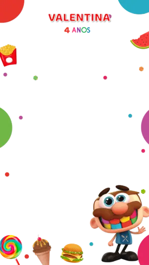 Moldura de Aniversário Tema Comilão para Editar Online