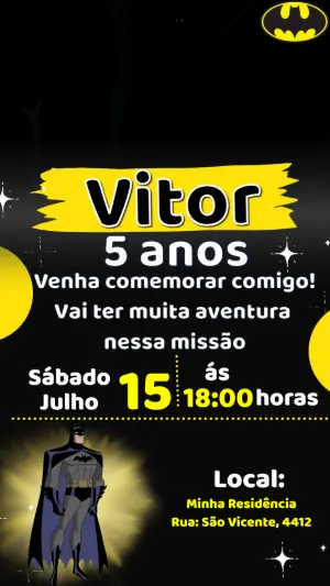 Convite Animado de Aniversário Batman: Vídeo Editável para Festa