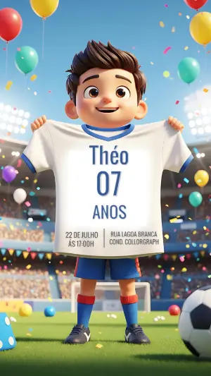 Convite de Aniversário Futebol com Menino para Editar Online