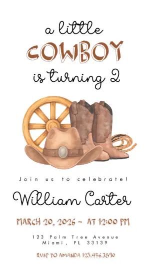 Watercolor Cowboy Birthday Invite | Editable Digital Template