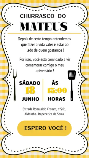 Convite de Aniversário Churrasco para Editar e Imprimir Online
