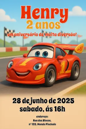 Convite Aniversário Carros Relâmpago McQueen para Editar Online