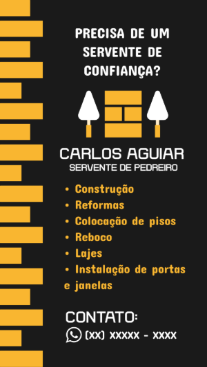 Cartão de Visita Servente de Pedreiro Moderno para Editar