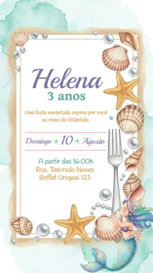 Convite Aniversário Sereia Fundo do Mar para Editar Online