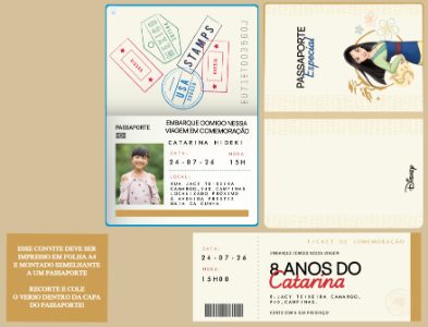 Convite de Aniversário Passaporte Mulan para Editar