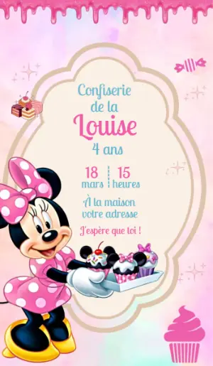 Invitation Anniversaire Minnie Confiserie à Modifier en Ligne