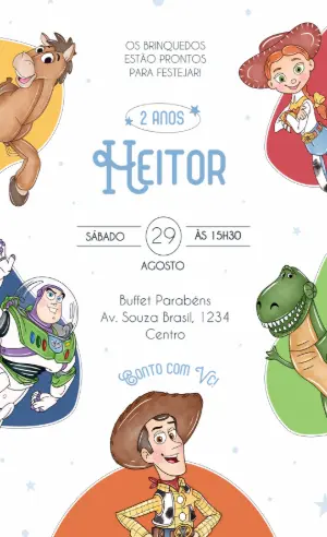 Convite de Aniversário Toy Story Aquarela Editável
