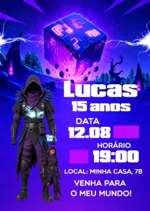Convite Fortnite: Vire o Personagem com sua Foto IA Editável