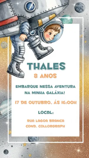 Convite de Aniversário Astronauta para Editar Online