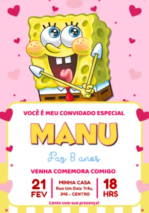 Convite de Aniversário Bob Esponja Rosa Modelo Editável