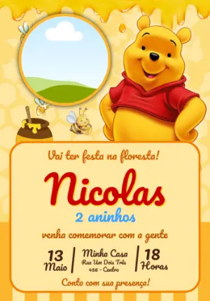 Convite Digital Aniversário Infantil Ursinho Pooh Editável
