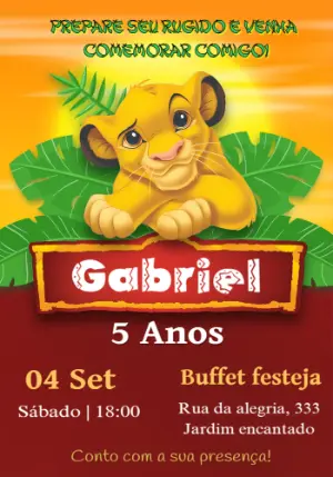 Convite Aniversário Rei Leão com Simba para Editar Online
