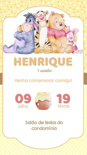 Convite de Aniversário Ursinho Pooh Aquarela Editável