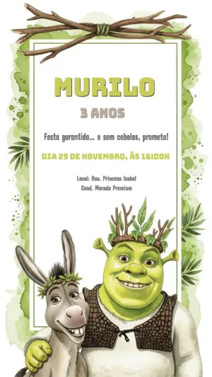 Convite de Aniversário Shrek em Aquarela para Editar e Enviar
