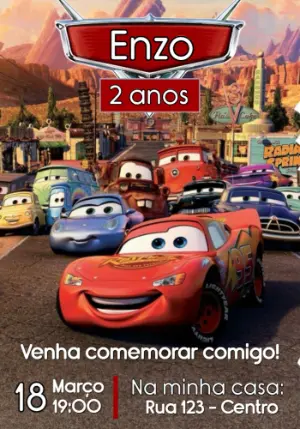 Convite de Aniversário Carros com Relâmpago McQueen Editável