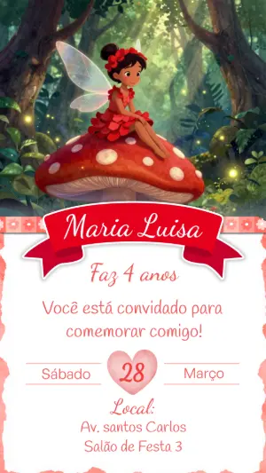 Convite de Aniversário Fada na Floresta Encantada Editável