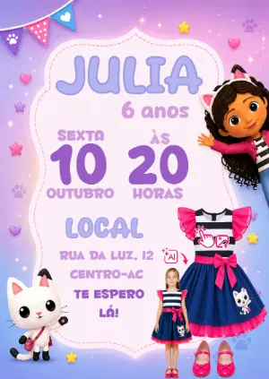 Vire a Personagem: Convite A Casa Mágica da Gabby com Foto IA