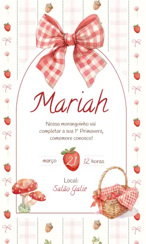 Convite de Aniversário Moranguinho Piquenique Editável