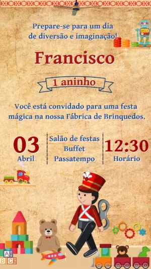 Convite Animado Aniversário Fábrica de Brinquedos para Editar
