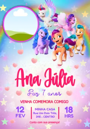 Convite de Aniversário My Little Pony Mágico para Editar