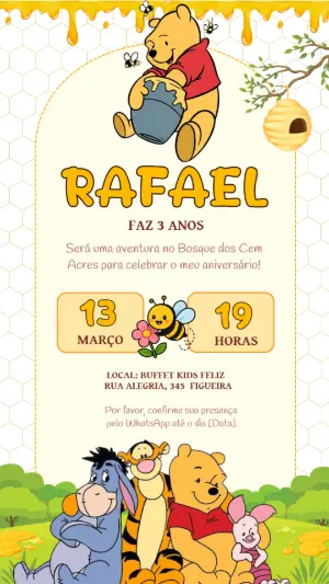 Convite de Aniversário Ursinho Pooh Doce Aventura Editável