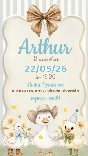 Convite de Aniversário Patinhos Fofos Aquarela Editável