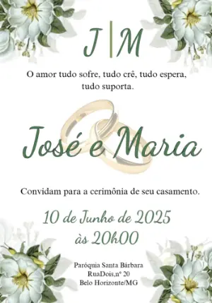 Convite de Casamento Floral Verde e Branco para Editar Online