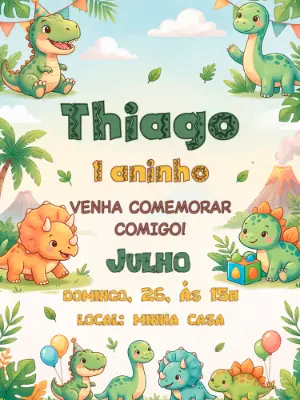 Invitación de cumpleaños Dinosaurio – Estático – Alegria no ar
