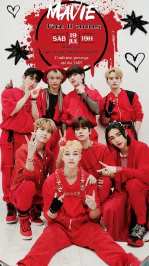 Convite de Aniversário K-pop Stray Kids Vermelho Editável