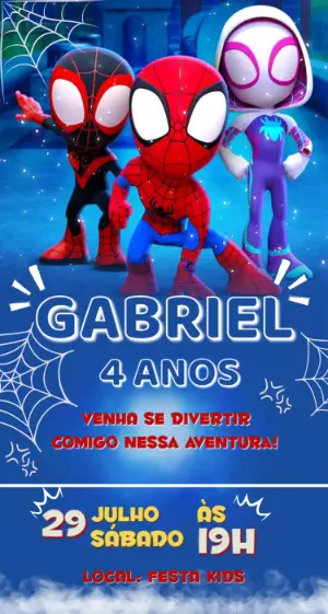 Convite de Aniversário Homem Aranha e Amigos para Editar