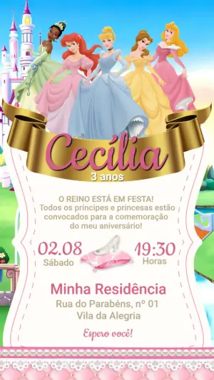 Invitación de cumpleaños Princesas – Estático – Festôu Convites