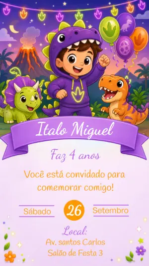 Invitación de cumpleaños Dinosaurio – Estático – CollorGraph EDITOR
