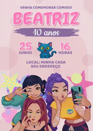 Invitation d'anniversaire KPop Demon Hunters – Statique – Mariana Correa