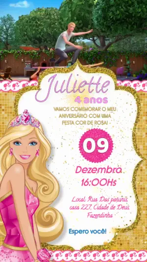 Convite Animado Aniversário Barbie para Editar Online