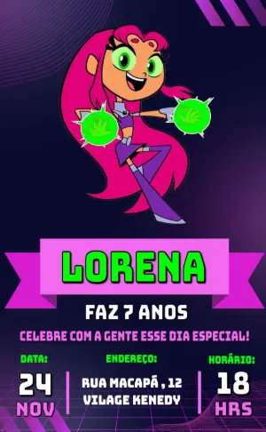 Convite de Aniversário Estelar Jovens Titãs para Editar